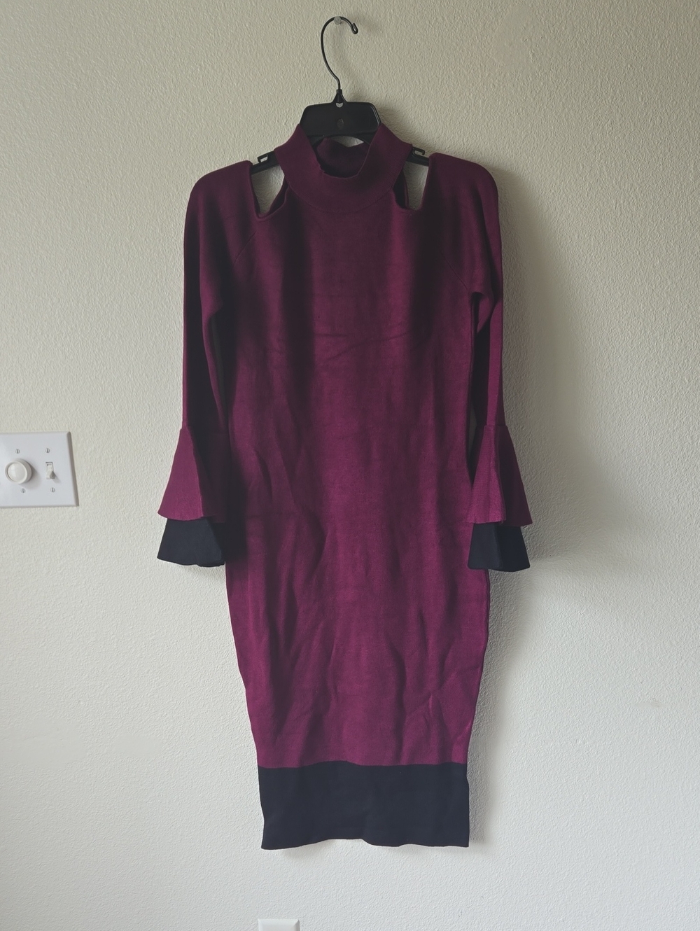 Cold-Shoulder Turtleneck Sweater Dress in Wine